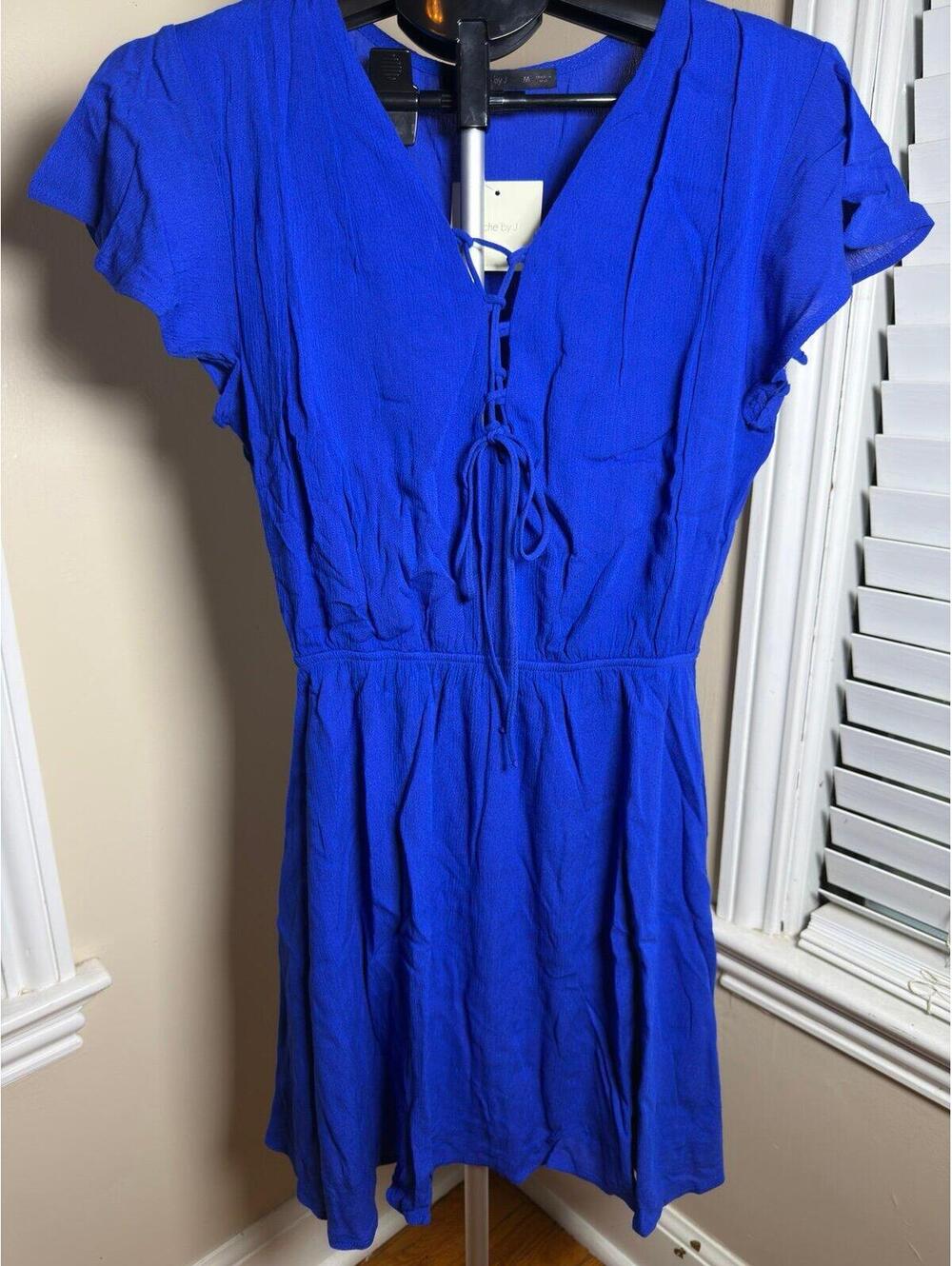 NWT Fraiche by J Royal Blue Lace-Up Front Mini Dress Size M Made in‎ USA